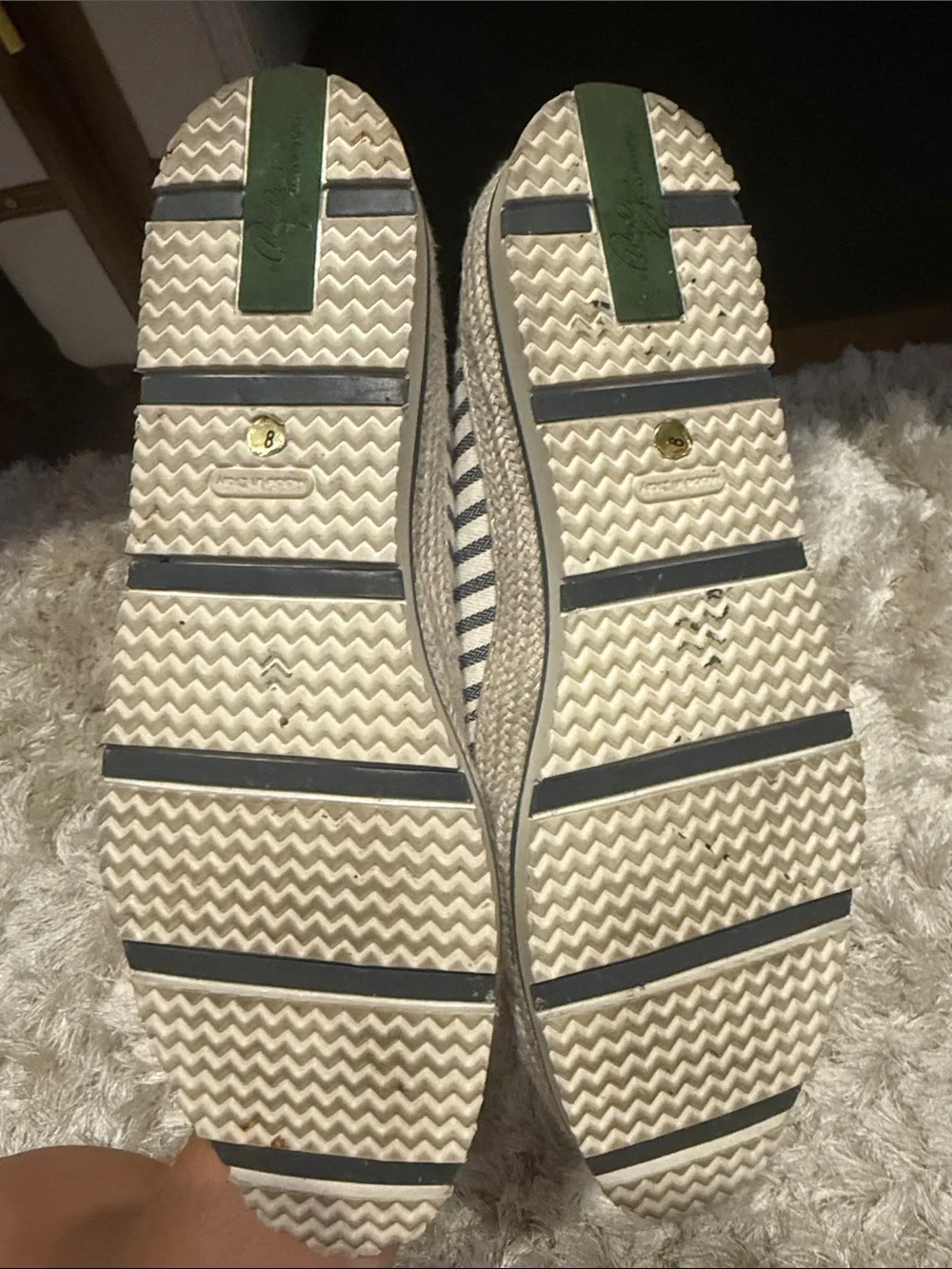 Donald J. Pliner Navy and White Striped Embellished Slip-On Loafers